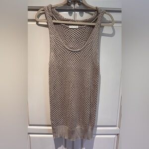 Rapa Club Knit Mesh Tank Long Blouse in Taupe beach coverup